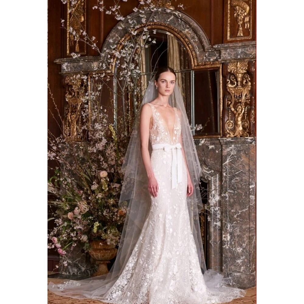 $9000 Monique Lhuillier Etoile Collection Wedding Dress Sz XS White Bride Bridal